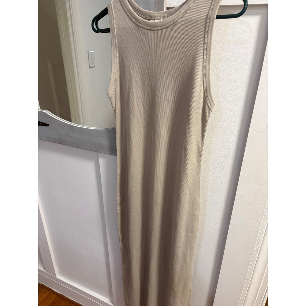 Universal Thread Taupe Ribbed Tank Midi Dress Sleeveless Crew Neck Large NEW